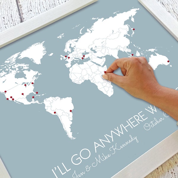 Couples Personalized World Travel Map | Unframed Where We've Been Poster for Husband | Romantic First Wedding Anniversary Gift for Him