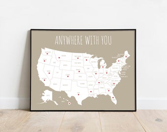 Blank USA Travel Map, Stickers | Couple Map | Love Travels United States Vacation Pin Map Tracker, Large US Map Print, Places We’ve Been Map