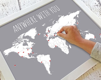 Anywhere With You | Travel Decor | World Map Husband Gift | Anniversary Gift for Him | DIY Gift for Boyfriend | Travel Map Wife Gift for Her