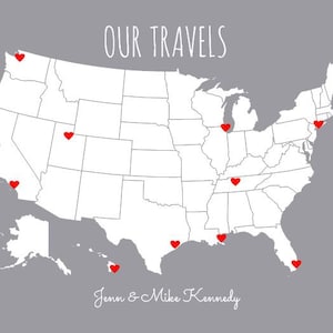 Couples Travel Map to Mark Places You Visit, Gift for Him or Her ...