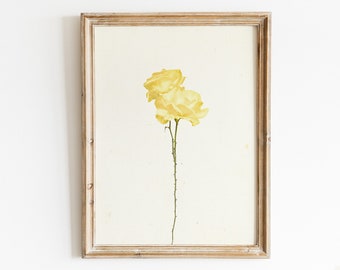 Instant download of fine art yellow roses print on a soft beige handmade paper, Soft yellow rose poster gift idea, Boho yellow rose poster
