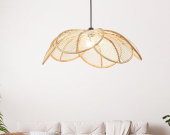 Lotus Flower Rattan Lampshade Handcrafted | Pendant Lamps | Hanging Ceiling Lights