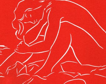 Red Nude linocut