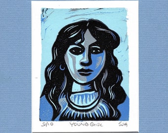 Young Girl linocut