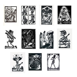 Set van 11 Skeleton Calaveras Fiddlebones-kaarten