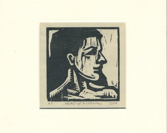 Woodcut 'Head of a Woman, Original hand pulled print.