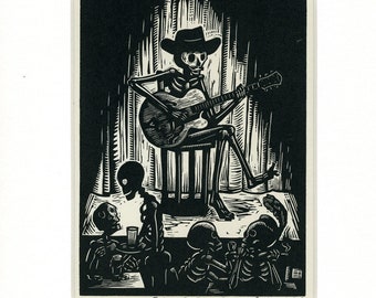 Skeleton Guitar Bones Card matted and ready to frame
