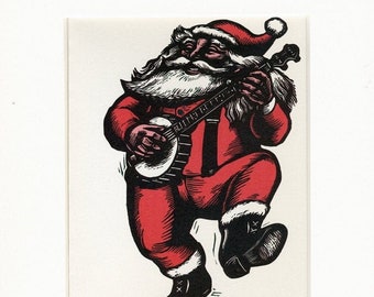 Banjo Santa matted and ready to frame