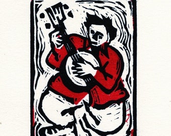 Banjo Man linocut