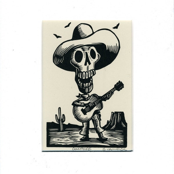 Skeleton Cowboy Cowpoke Card matted and ready to frame