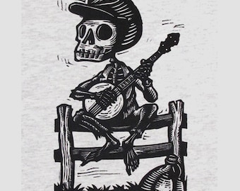 2XLarge, 3XLarge, 4XLarge or 5xl Skeleton Banjo Tshirt Calavera Banjer Bones