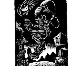 Skater Original linocut