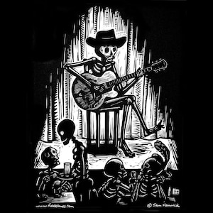 Skeleton Guitar Bones Calavera Black T-shirt