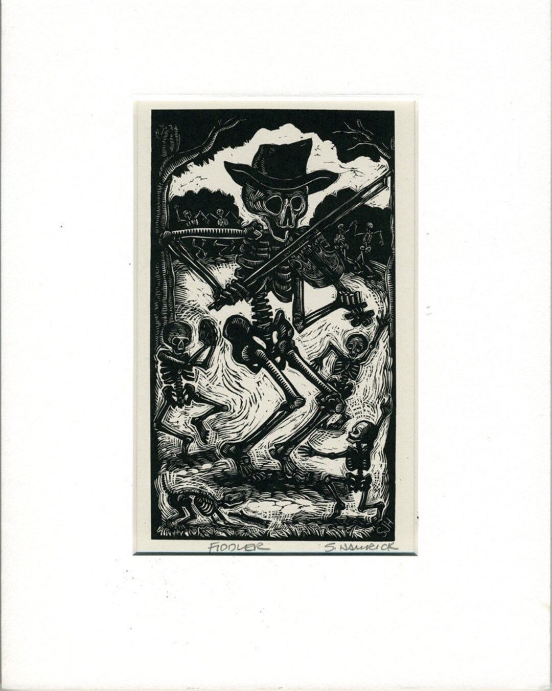 Fiddler Card Skeleton Fiddler Card Matted and Ready to Frame - Etsy