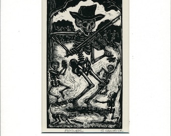 Skeleton Fiddler Card matted and ready to frame