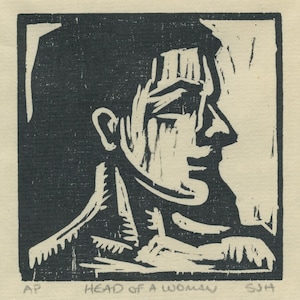 Woodcut &#39;Head of a Woman, Original hand pulled print.