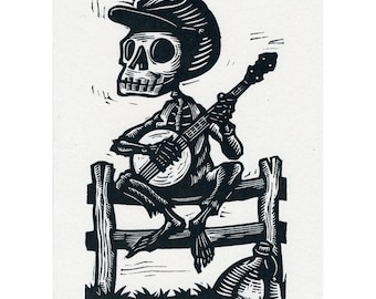 Skeleton Banjo Card Calavera Banjer Bones