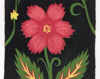 Red Flower linocut
