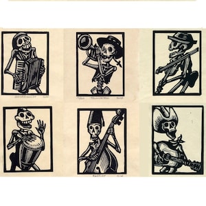 Any Six Linocut Calavera Skeleton Band Prints