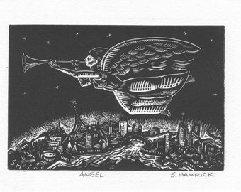 Angel original linocut