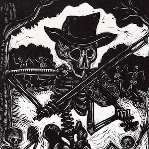 Wenskaart Skeleton Fiddler Calavera