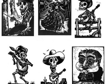 Any 6 Fiddlebones Greeting Cards, Skeletons, Music, Animals