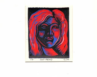 Red Head linocut