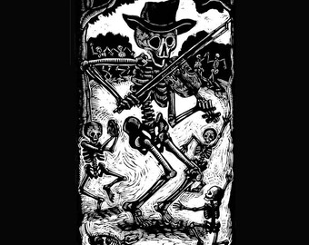 Skeleton Fiddler Calavera Black T-Shirt 2XL, 3XL, 4XL or 5XL