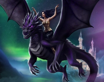 Asteria and Calix Dragon Ride Art Print from Of Darkness and Ruination (The Star Queen Chronicles)
