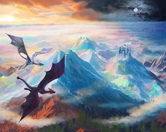 Dragons over Etheralta Art Print - Of Light and Freedom (The Star Queen Chronicles)