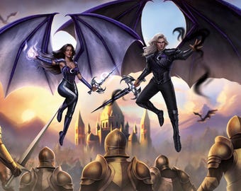 Asteria and Calix Art Print - Battle at Avalon - from Of Light and Freedom (The Star Queen Chronicles)