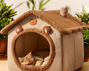 Cabane chaude pour chat en hiver - Doux, confortable et lavable, nid douillet dans une grotte pour chiots, cadeau idéal pour les amoureux des chats