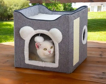 Pet Double Layer Cat Nest - Cozy Winter Villa and Cat Bed, All Seasons Universal Pet Nest, Cat and Pet Supplies - Pet House