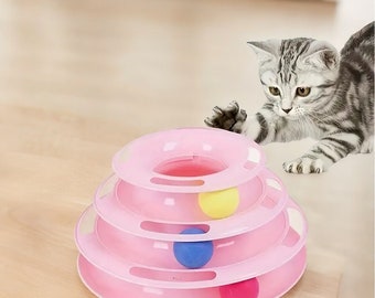 3-Layer Cat Turntable Toy - Interactive Play Track Tower, Colorful Balls Exerciser Game, Fun Puzzle Kitty Toy