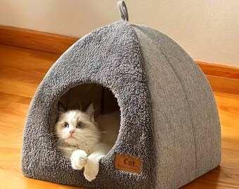 Cat Bed Semi-Enclosed Tent - Cozy Pet Cave for Dogs, Snug Sleeping and Nesting Spot - Pet House - Cozy Pet Tent Bed - Kennel Puppy House