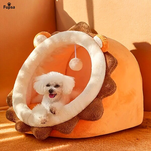 Cartoon Lion Pet Kennel - Soft Semi-enclosed Pet House. Comfortable Lion Shaped Pet Bed - Ideal for Indoor Pet Napping - Pet House - Pet Bed