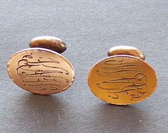 VINTAGE Gold Filled Cipher Monogrammed " KNW" Bean-Back Cuff Links