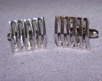 VINTAGE Anson Sterling Modernist Cufflinks Linear Open Design Pat Pending Retro Groom Gift