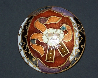 ANTIQUE Champleve Enamel Button Vivid