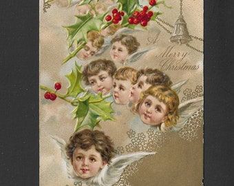Vintage Christmas Postcard Embossed Angel Babies