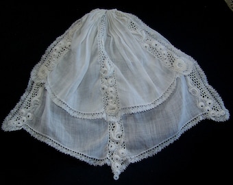 VINTAGE Jabot Irish Crochet Detail & Dimensional Embroidery