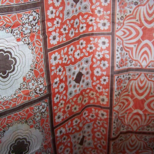 VINTAGE Mid Century Unusual Sheer Cotton shops Squares For Hankies /Pillows/Yardage Brown & Orange Geometric Flowers 3 Patterns