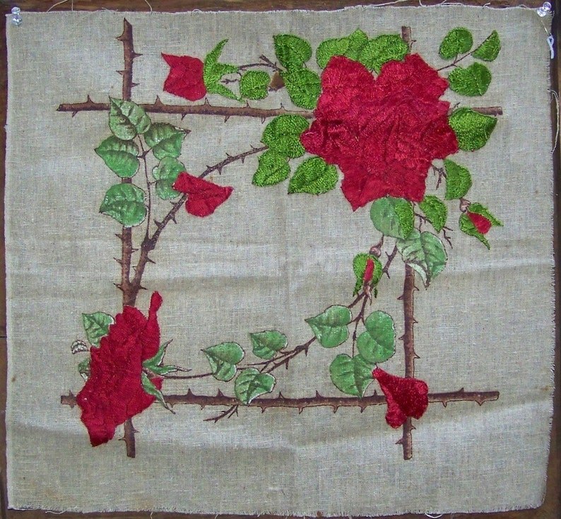 Victorian Pillow Top Intense Silk Embroidered Roses PROJECT