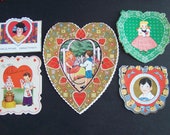 6 Charming VINTAGE Heart Shaped VALENTINES Embossed Die Cut Whitney Made Children Butterflies Blue Bird