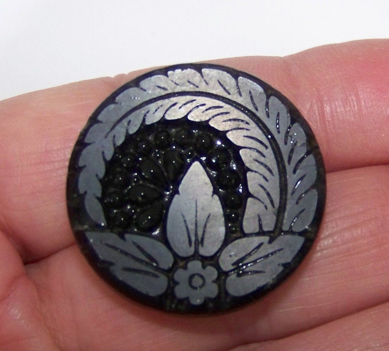 Vintage Black Glass Button Japanese mon Design - Etsy