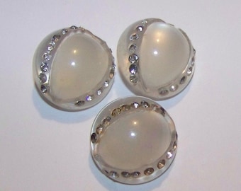 Vintage Lucite/Plastic Buttons With Rhinestone Detail  "Eyes"