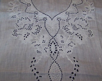 Beautiful Vintage Hand Embroidered Whitework Store Stock Blouse /Dress Front Handkerchief Linen