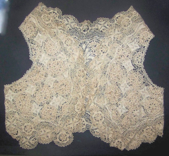 Antique Silk Maltese Lace Shirt Front - Handmade - Pintucks