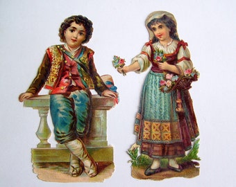 Vintage Embossed Die-Cuts Charming Pair Of Children