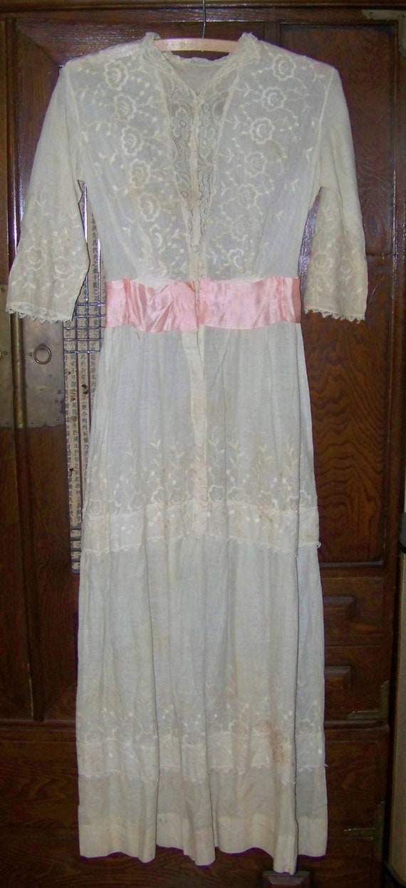 ANTIQUE Edwardian Beautiful White Eyelet Dress Wit